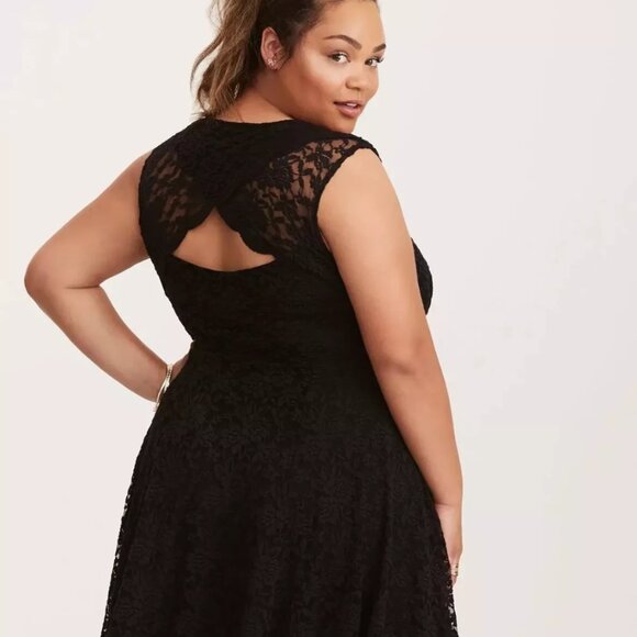 Torrid Black Lace Surplice Back Skater Dress Cutout Back Sleeveless - Picture 2 of 11